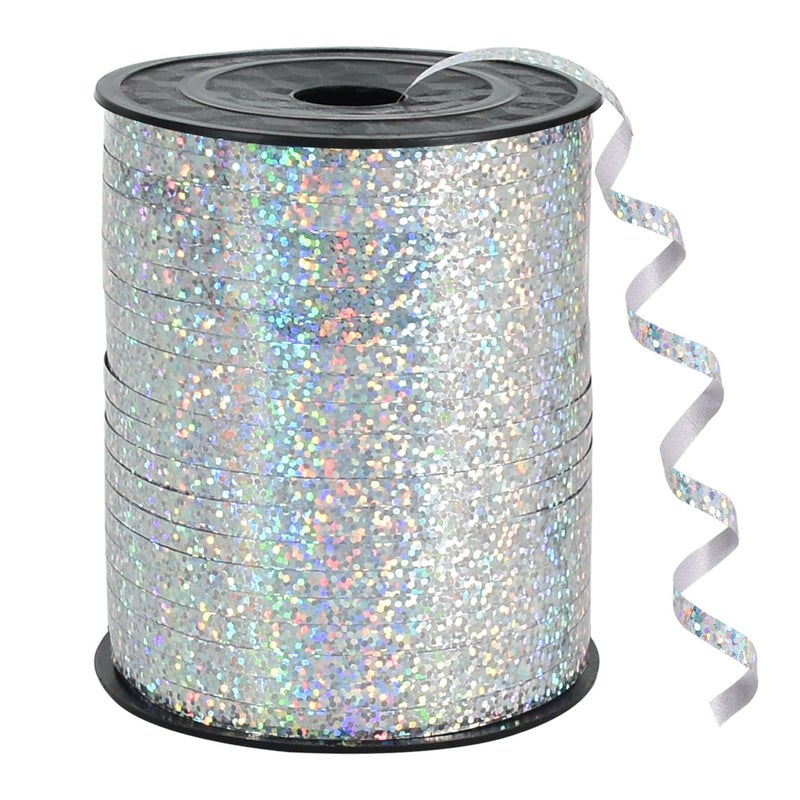 BEISHIDA 500 Yards Silver Ribbon Curling Crimped, Balloon String Shiny Metallic Roll for Gift Wrapping Ribbon for Birthday Party Festival Art Craft Decor Florist Flowers Decoration - Image 1